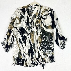 Vintage Cache Y2K Silk Blend Top Size Medium Tie Neck Semi Sheer 3/4 Sleeve